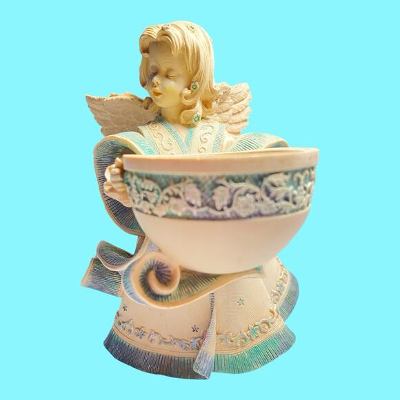 Sarahs Angels Collection Anna Tea Light Candle Holder Cream Blue Christmas Angel - Picture 7 of 9
